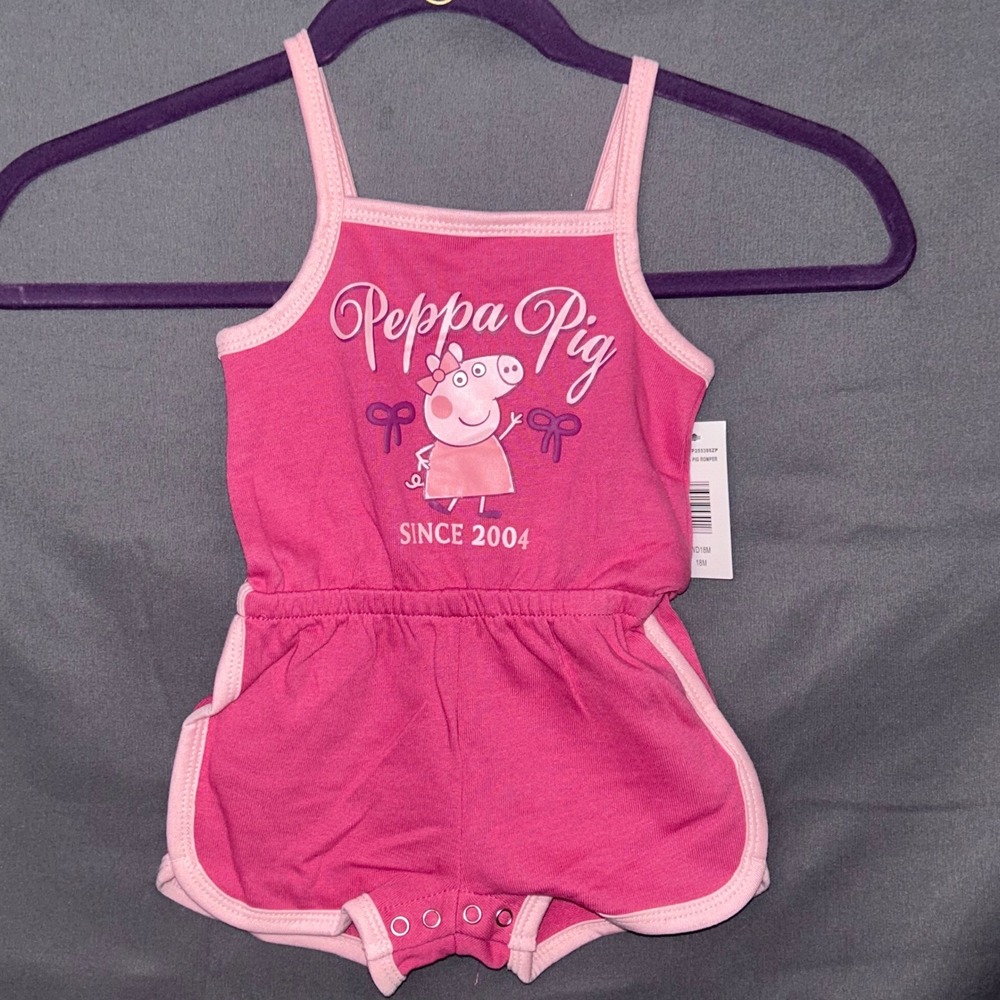 Peppa Pig Baby Girl Pink‎ Graphic Romper Snap Bottom NWT 18M